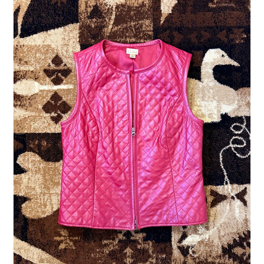 Caslon Red Genuine Lamb Skin Leather Vest Women's Small Zip Front